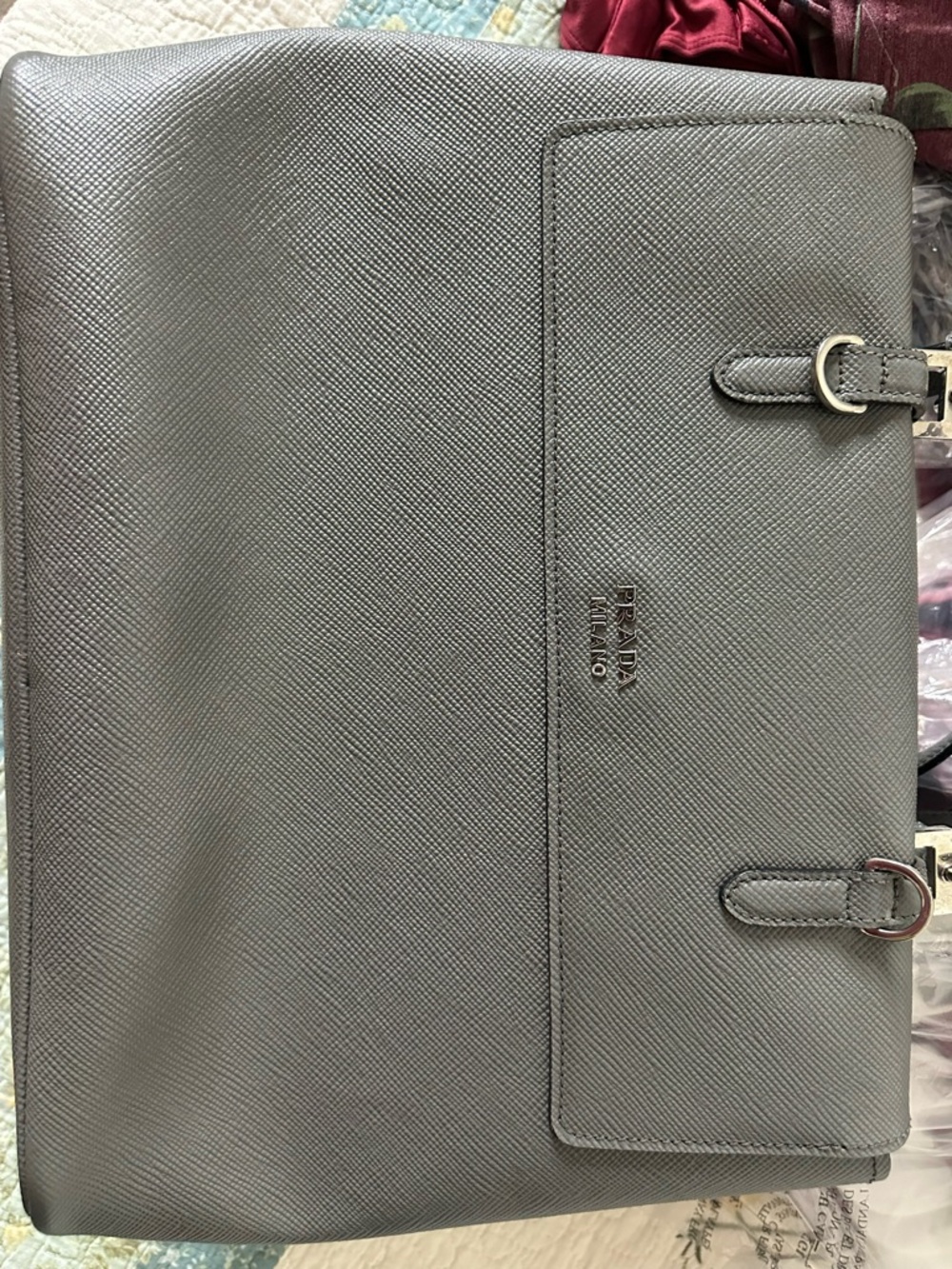 Prada Silver-Gray Saffiano Leather Briefcase - Picture 7 of 7